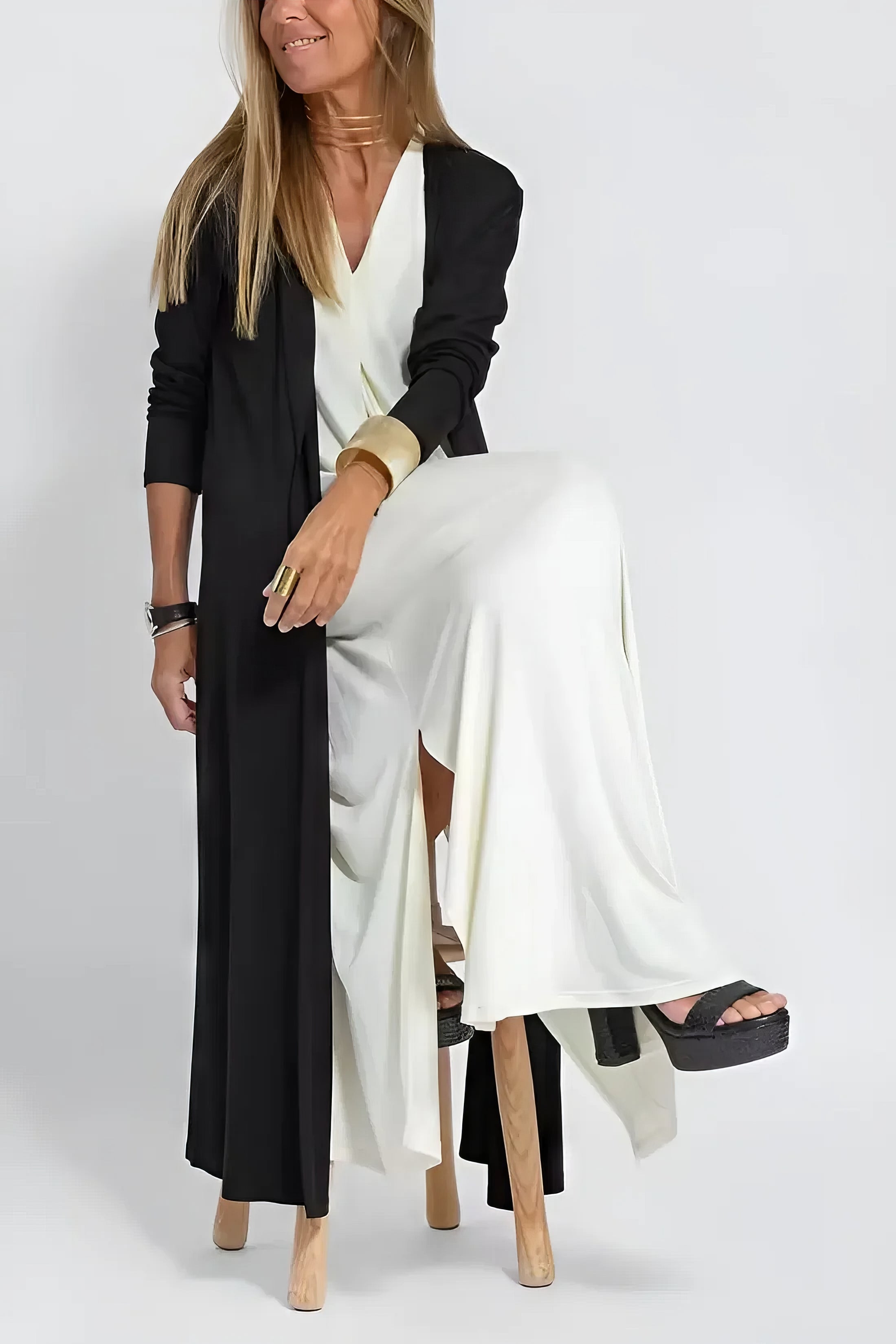 Elvora™ | Elegant Lang Kjole med Matchende Cardigan Tilbudt