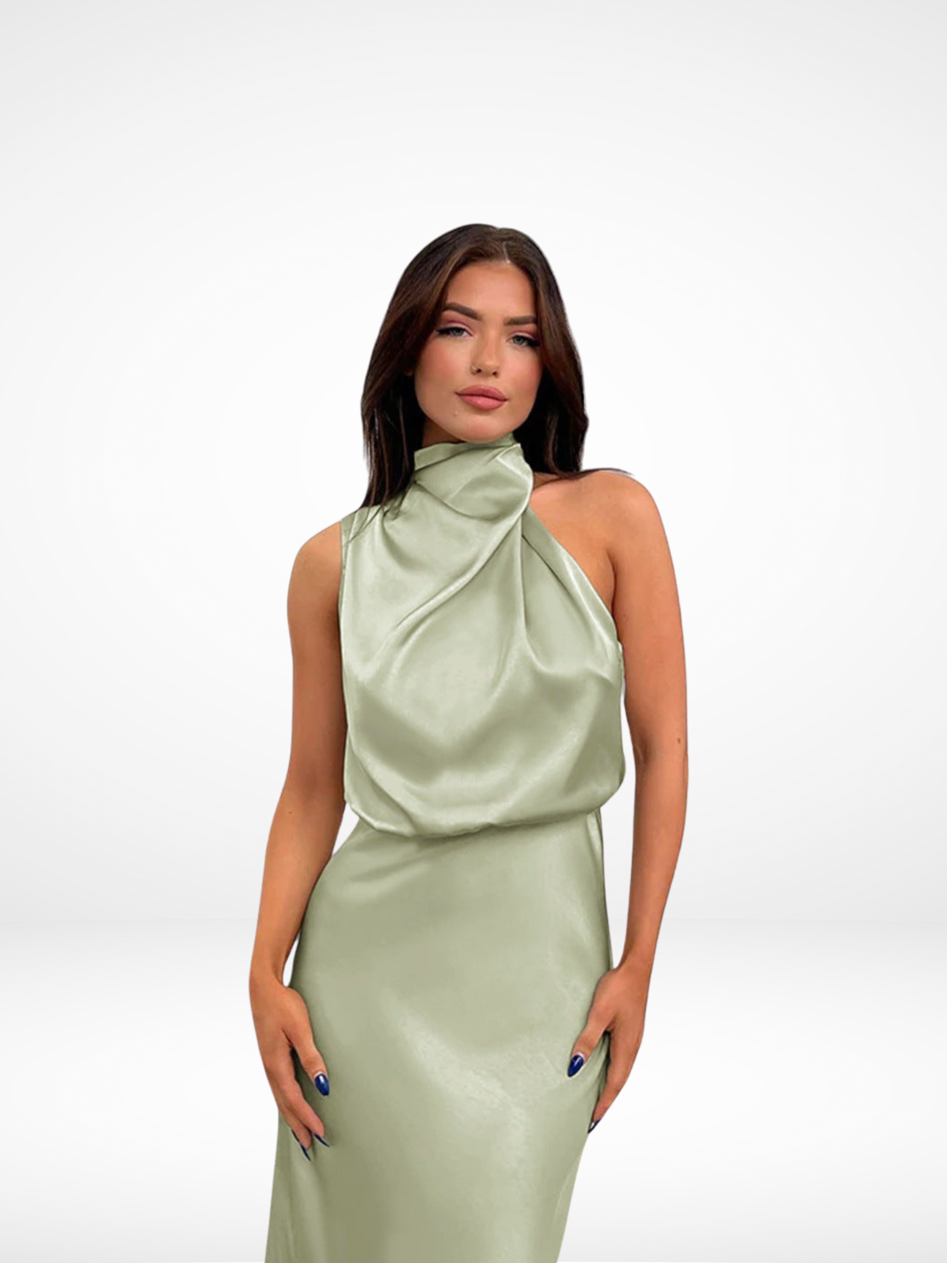 Elvora™ | Glamourkjole i Satin med Halterneck